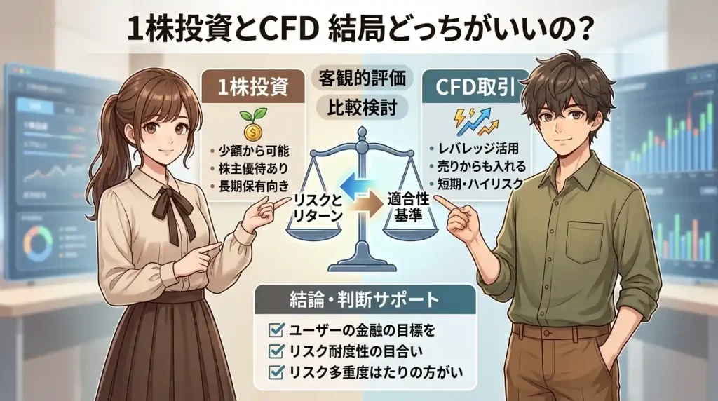 1株投資とCFD、結局どっちがいいの?目的別まとめ